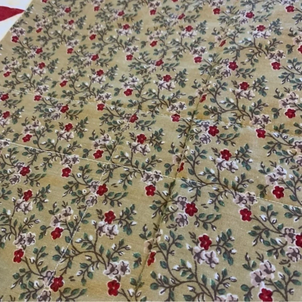 Handmade Cross and Star Queen Size Quilt Red Brown White Floral Fabric